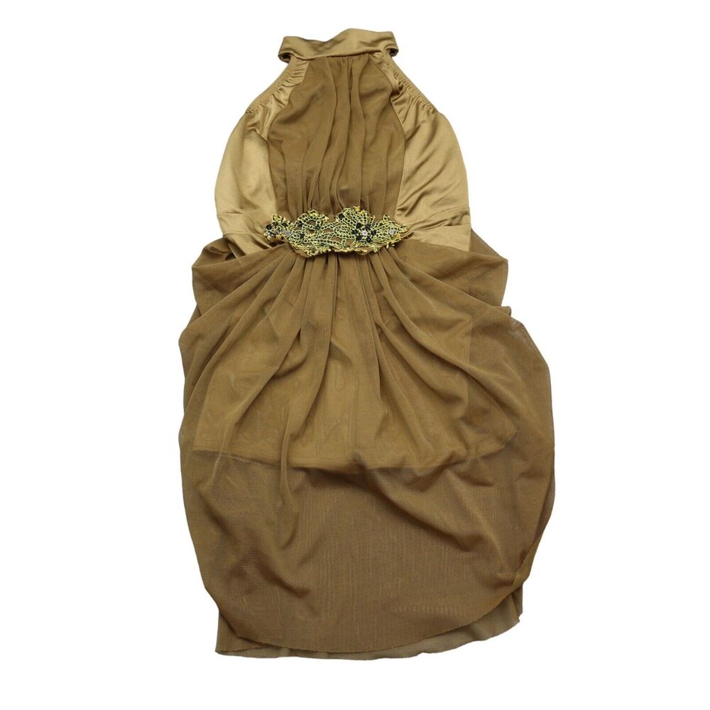Kelle Dress Girls L Gold Sleeveless Halter Neck Open Back Strap Lyrical Costume